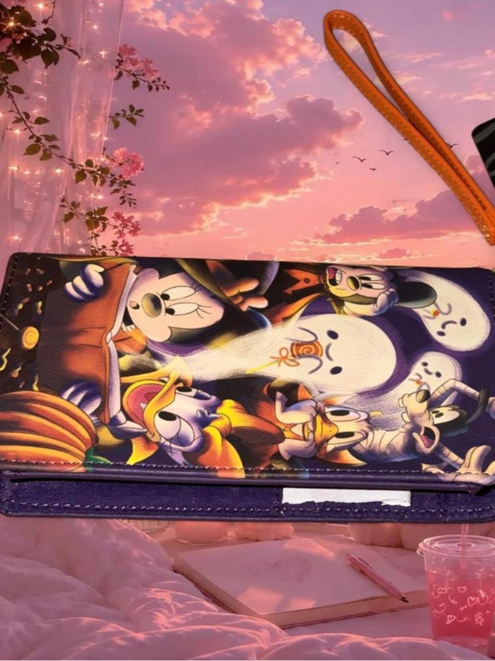 Loungefly Purple Halloween Character Wristlet Wallet with Orange Strap - Picture 4 of 4